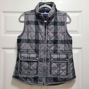British Khaki Grey Quilted Plaid Vest Womens‎ Size Medium